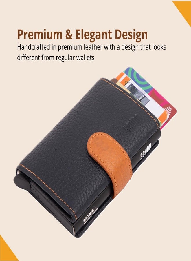 Scudo Genuine Leather Wallet for Men & Women/Mens Wallet/Slim Wallet for Men/Card Holder - Mosaic Collection (Navy-Orange) - Image 3